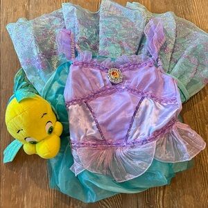 Disney Store The Little Mermaid Princess Ariel Costume Dress and flounder plush